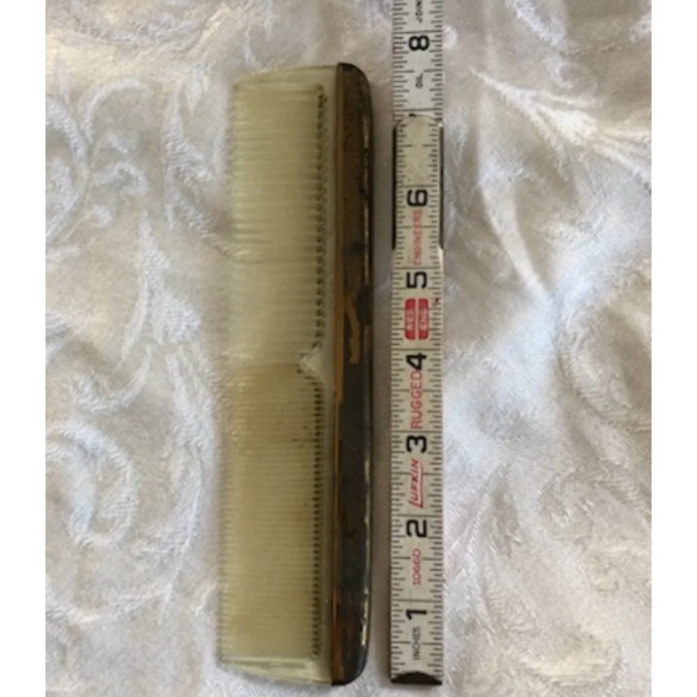Vintage Handheld Tarnished Mirror GemLite Gold Toned Comb Art Deco Cosplay